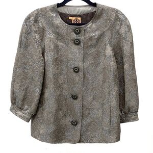 TORY BURCH DRESSY JACKET, Grey/Taupe & Metallic threads, size 10